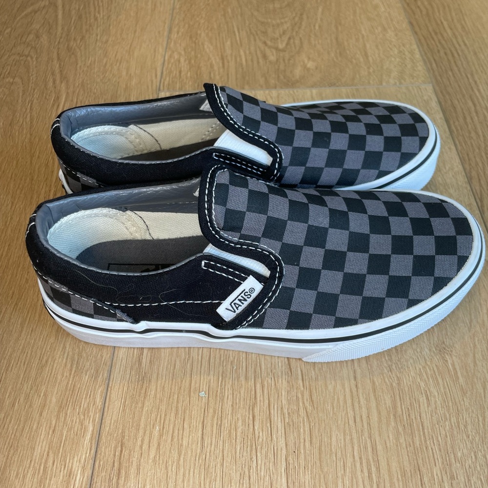 Vans Kids Black and Gray Checkered Sneakers size 13.5